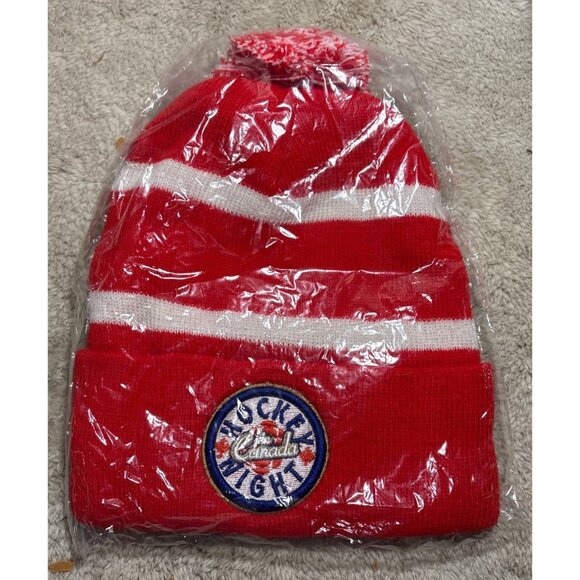 Hockey Night In Canada Budweiser Red & White Knit Beanie Hat With Pom - Picture 5 of 6
